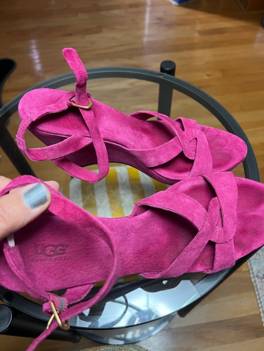 UGG Women's Fuchsia Suede Platform Sandals